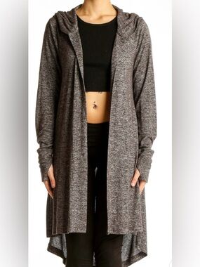 Athleta Long Open-Front Hooded Cardigan - Charcoal